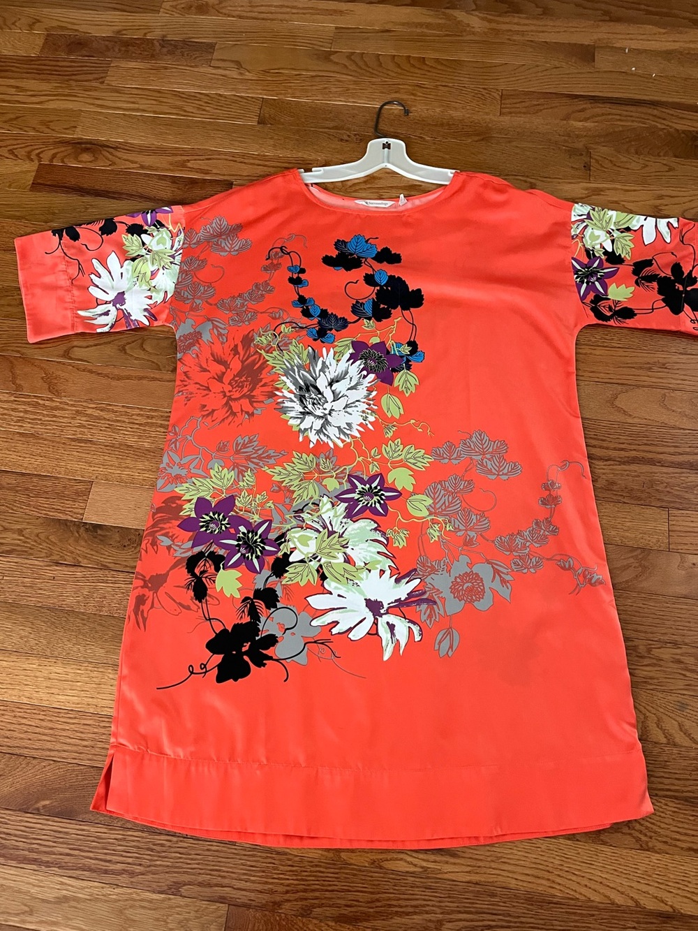 Soft Surroundings Coral Floral Shift Dress Sz PM BOLD VIBRANT Floral Knee Length